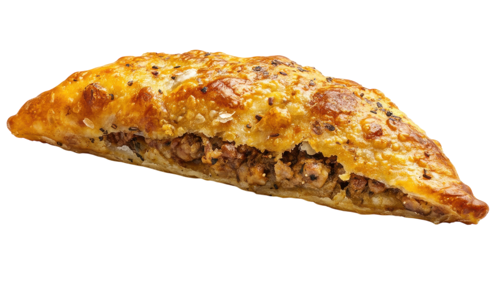 Savory pastry filled with seasoned meat, perfect for a quick snack or meal option at any time of day png