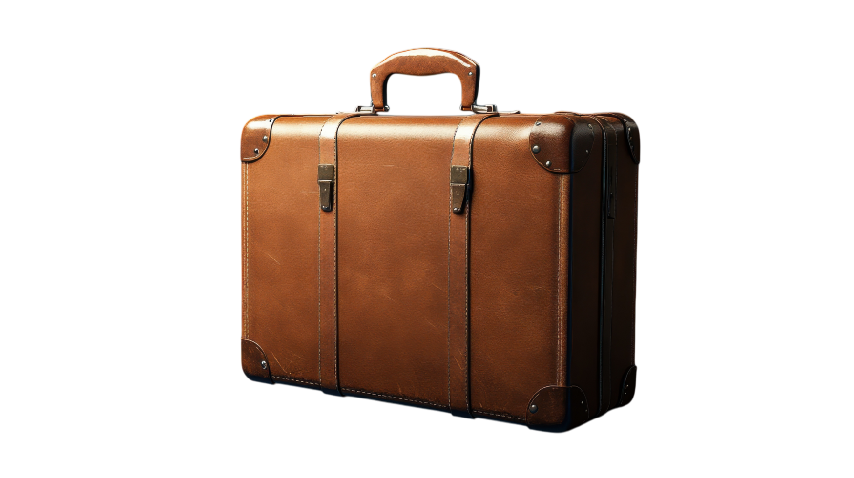Vintage leather suitcase resting on a surface, showcasing craftsmanship and style in travel accessories png