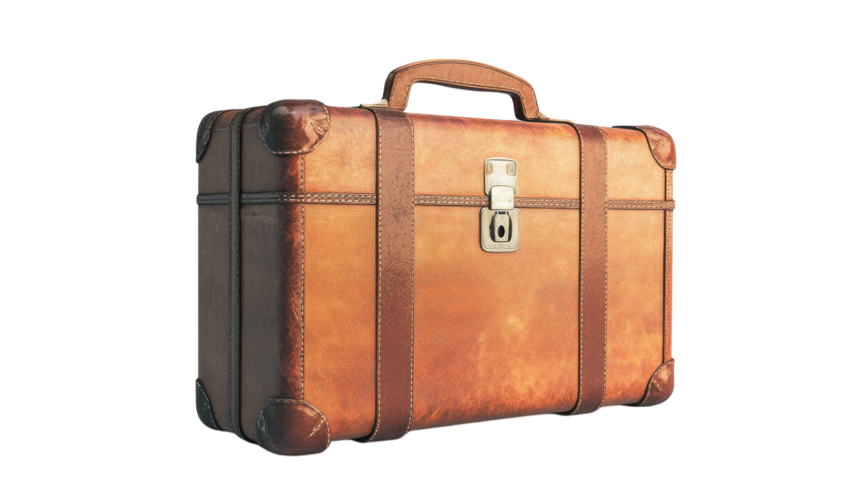Vintage leather suitcase with lock showcasing timeless craftsmanship and style for travel adventures png