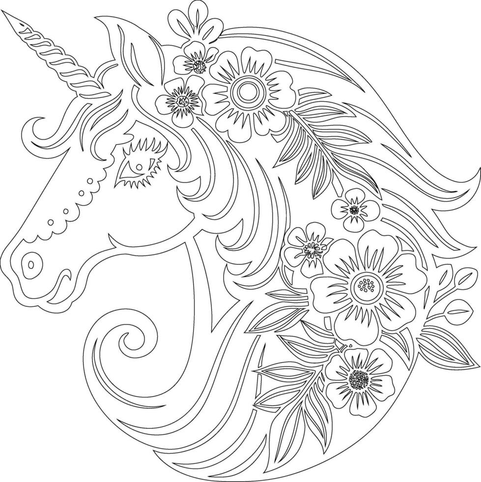 a unicorn head with flowers vector
