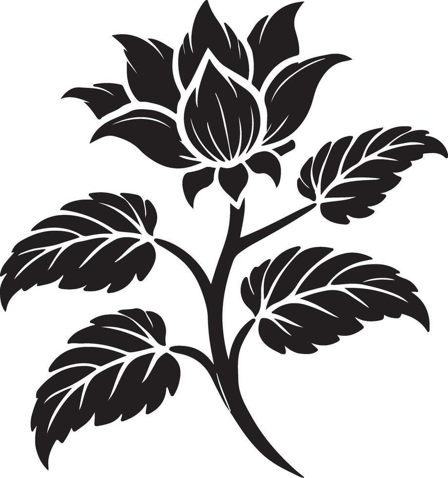 a black and white flower with leaves vector
