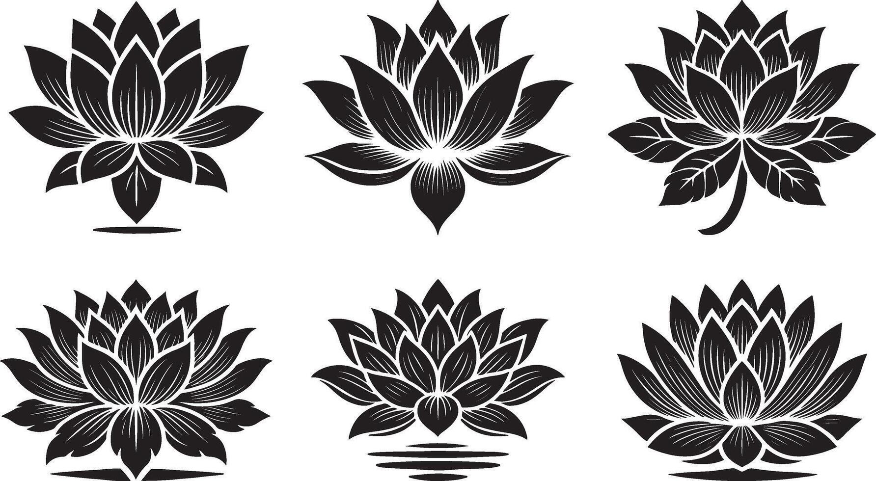 a set of black and white lotus flowers vector