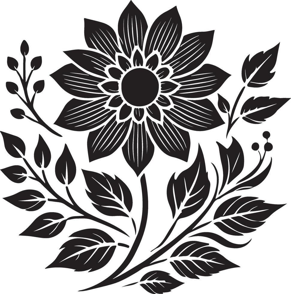 a black and white flower design with leaves vector