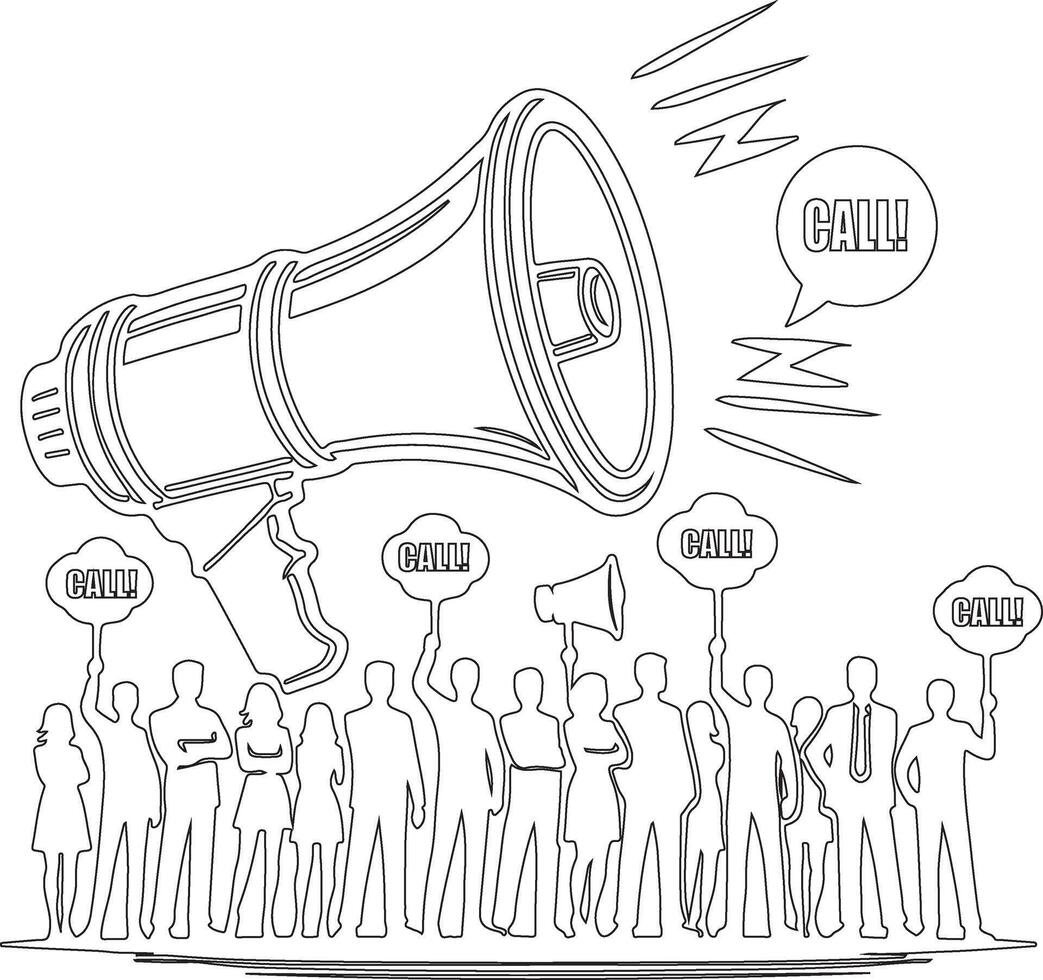 a group of people are holding megaphones and shouting vector