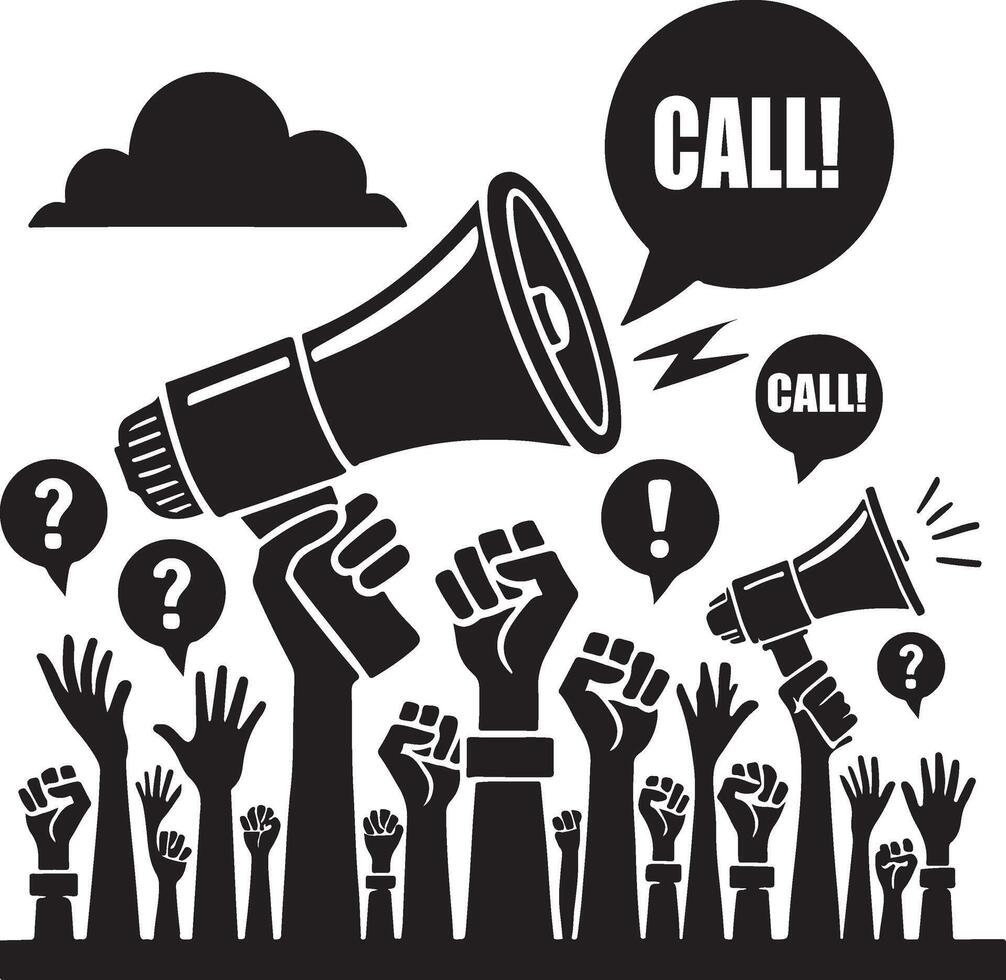 hands with megaphone and speech bubbles vector
