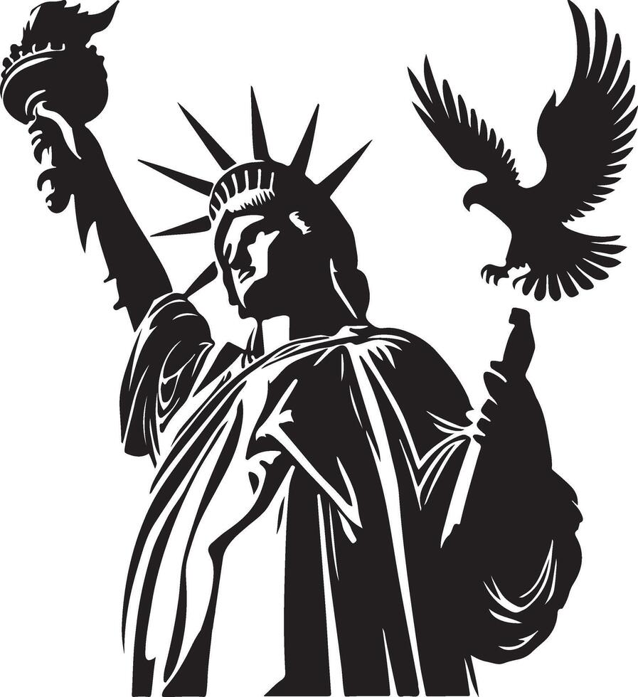 the statue of liberty is shown with an eagle vector