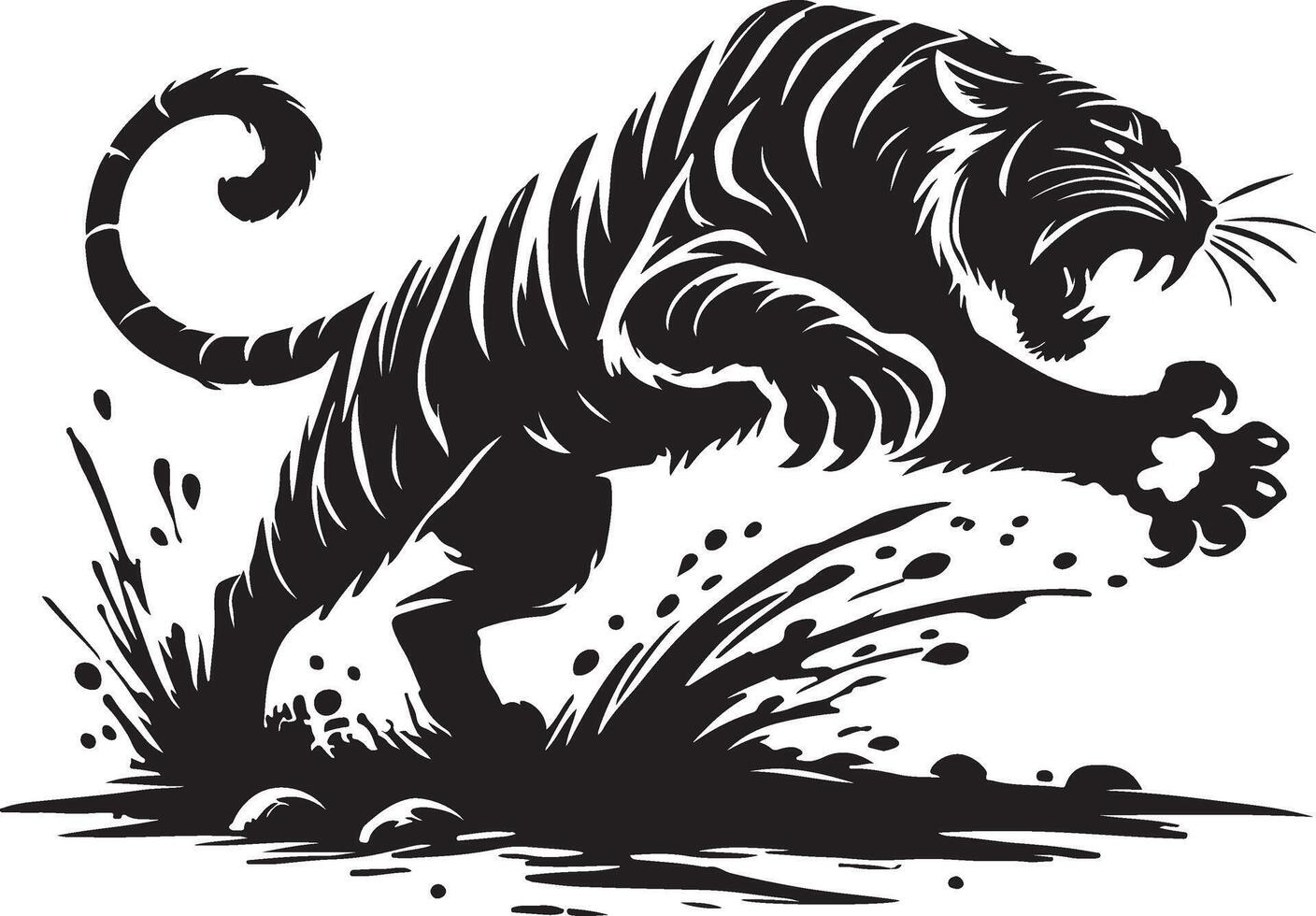 a tiger is standing on the ground with its mouth open vector