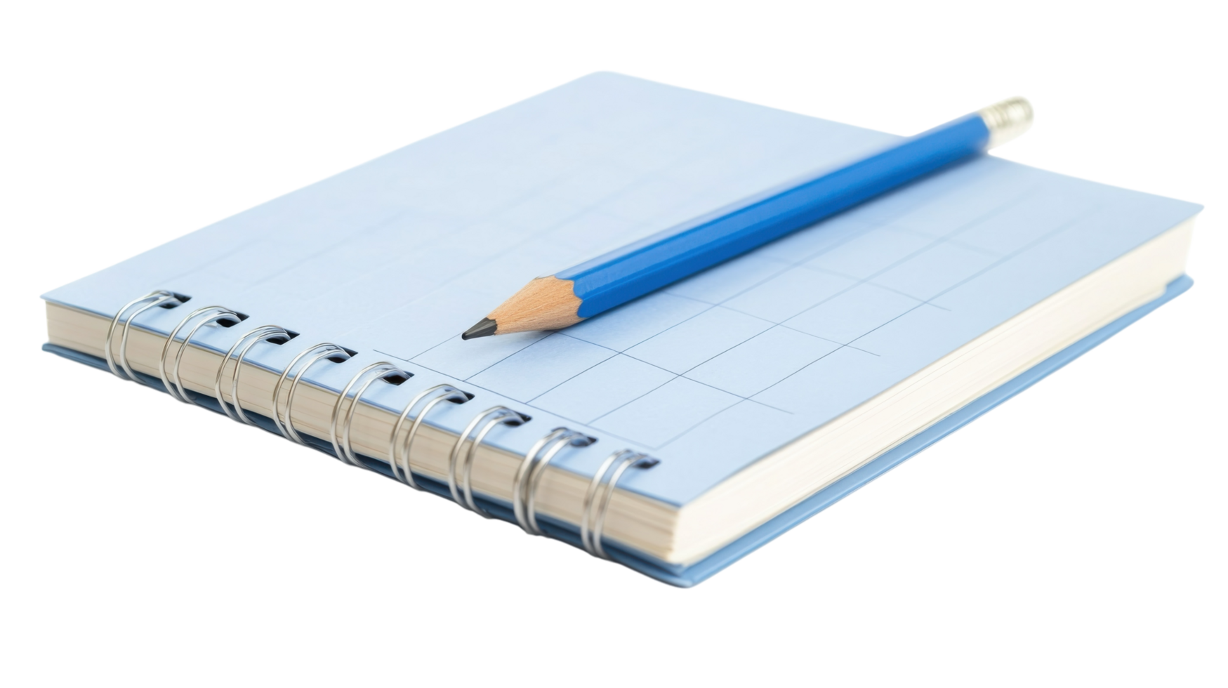 Notebook with a pencil resting on top ready for notes and sketches in a study session png