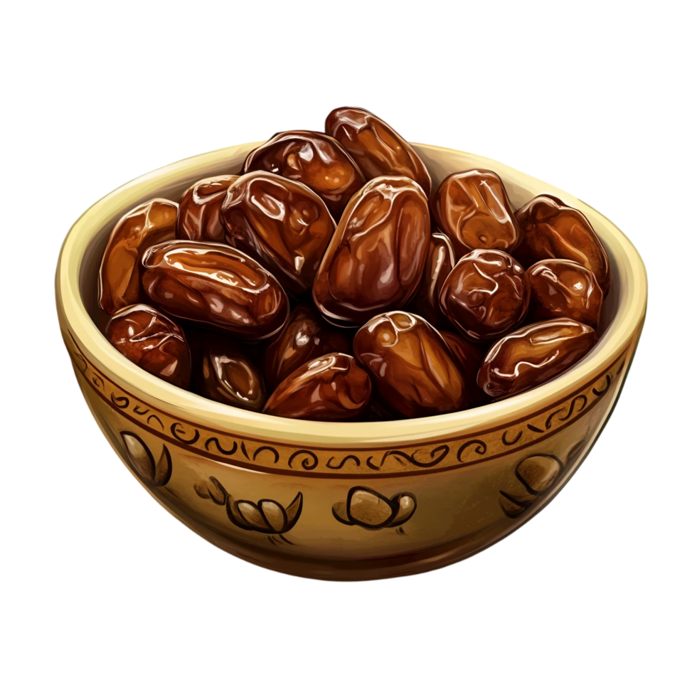 Golden Bowl Full of Delicious Medjool Dates png