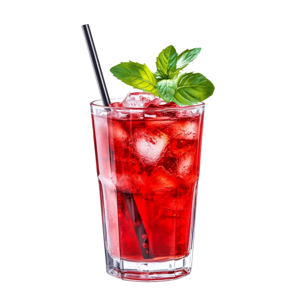 Refreshing Red Fruit Juice with Ice and Mint Isolated On Transparent Background png