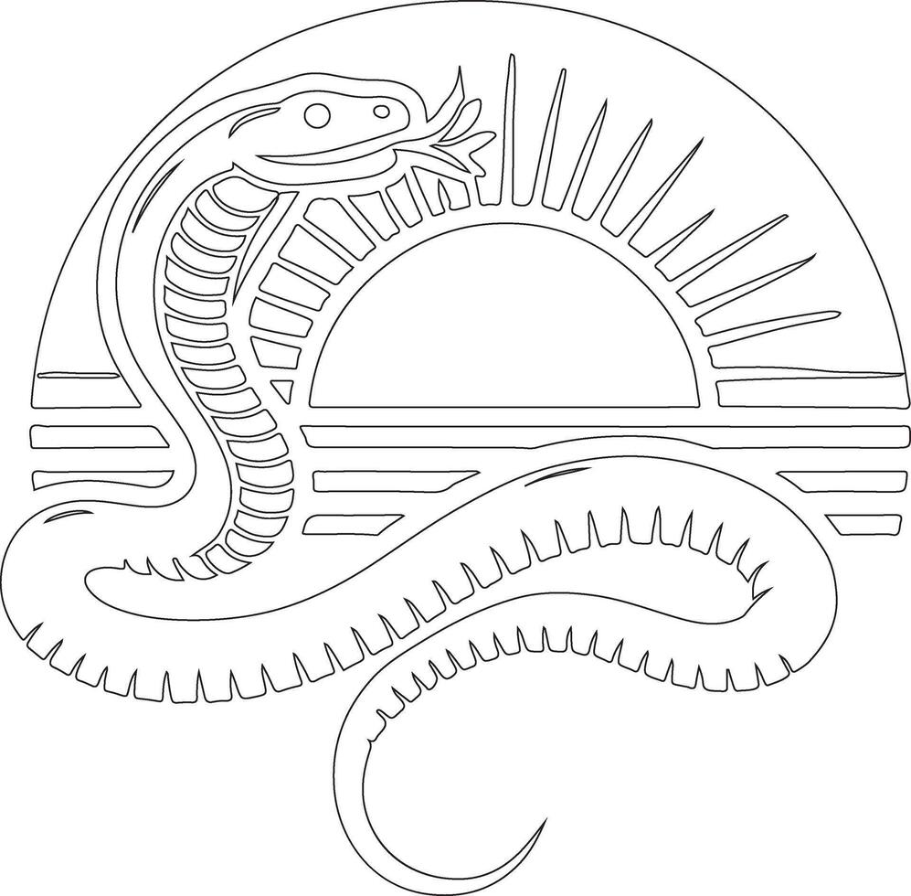 a snake with a sun in the background coloring page vector