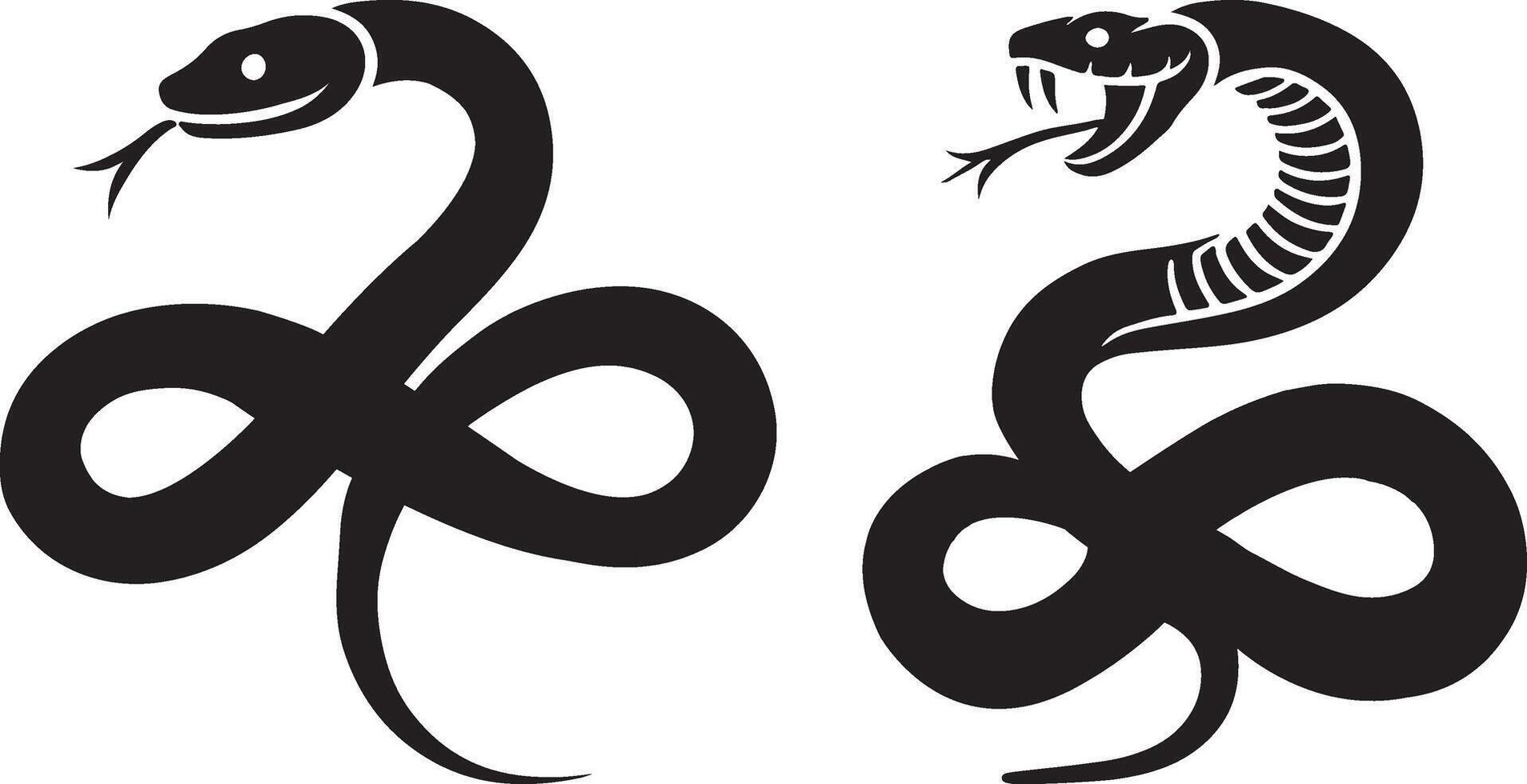 two snakes with their heads facing each other vector