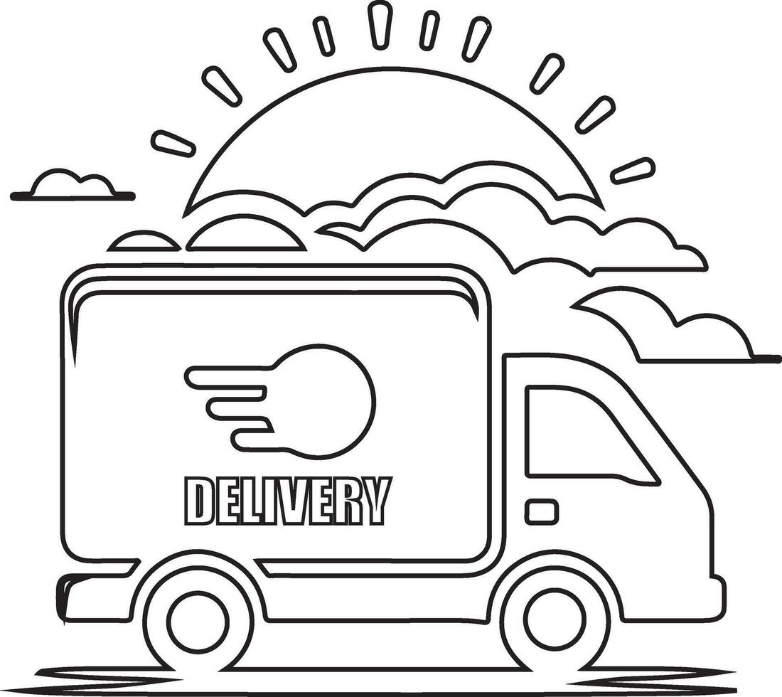 delivery truck with sun and clouds on the background vector