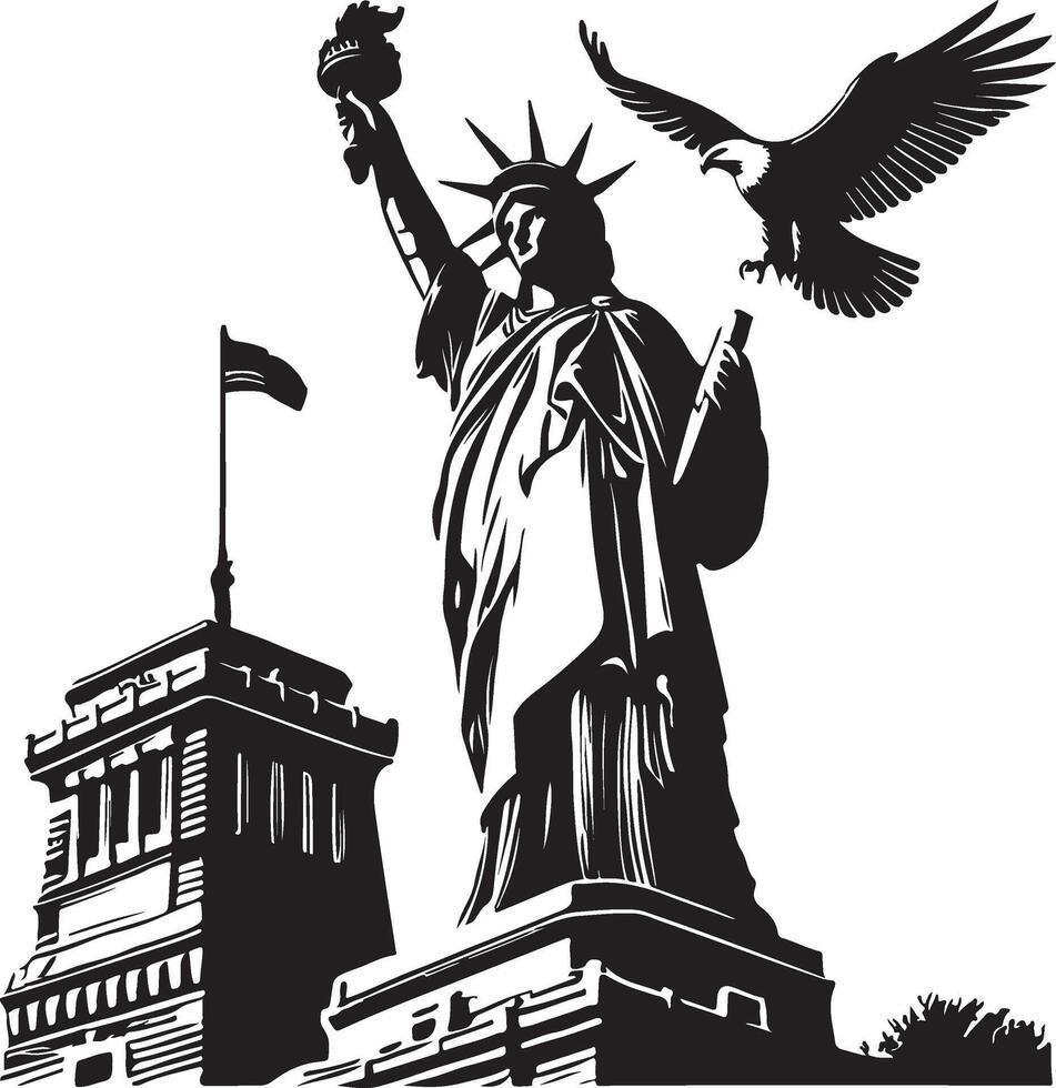 the statue of liberty with an eagle on top vector