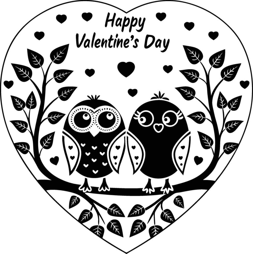 valentine's day card with two owls on a branch vector
