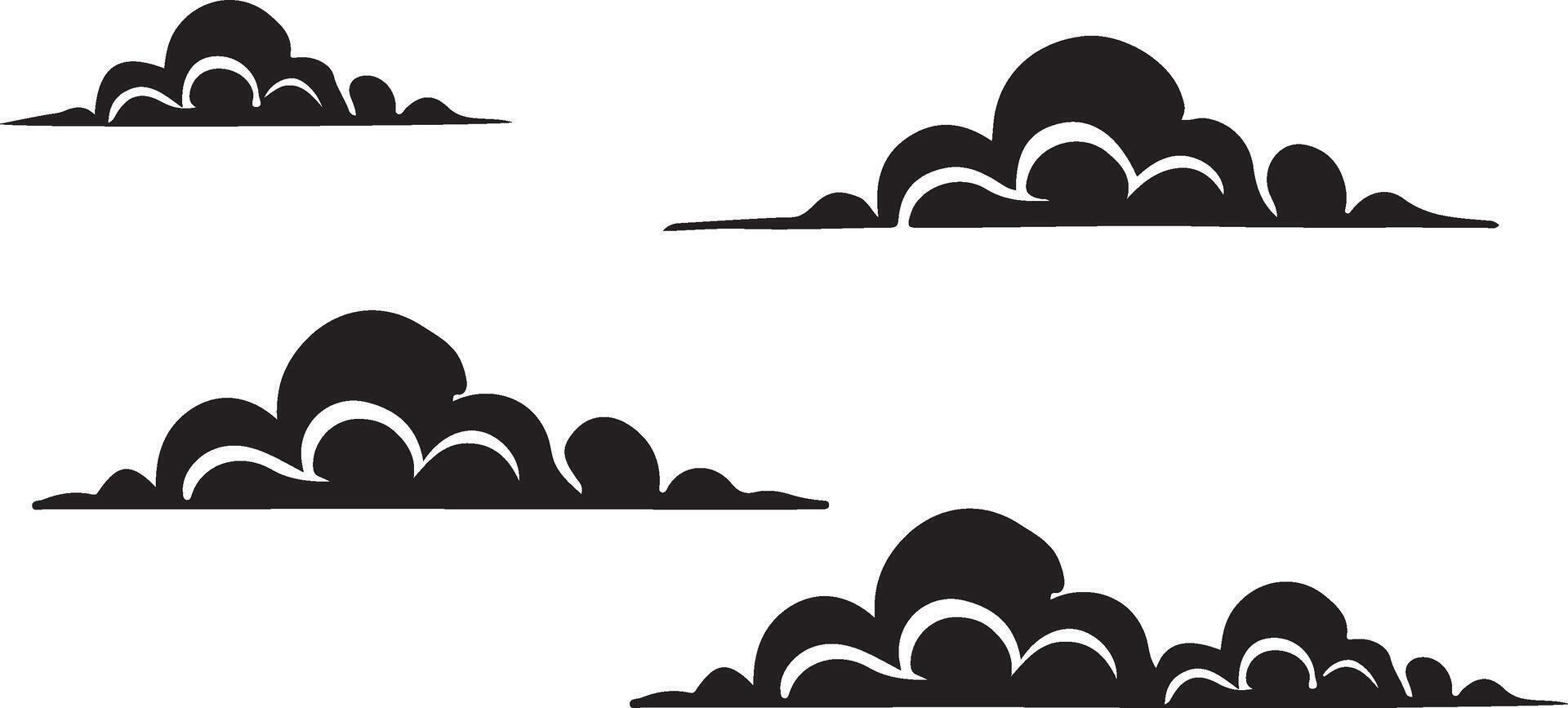 A set of clouds illustration in the sky in black silhouette vector