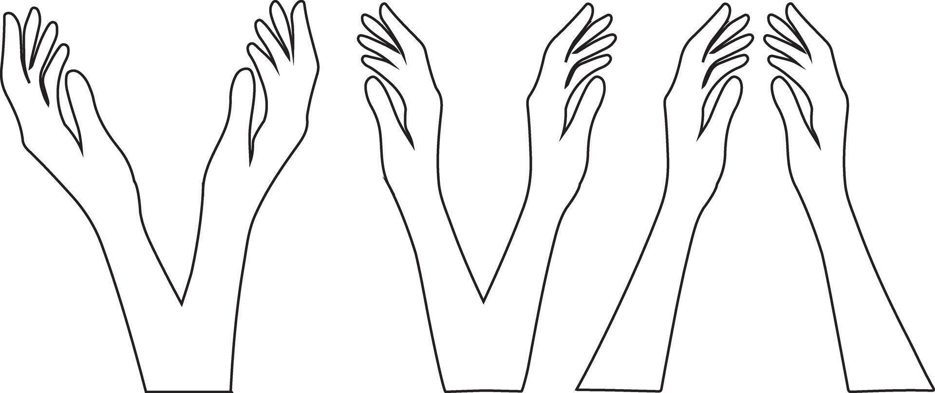 a drawing of four hands reaching up vector
