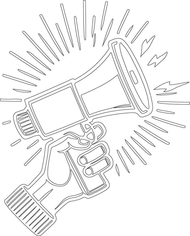 a hand holding a megaphone in a line drawing vector
