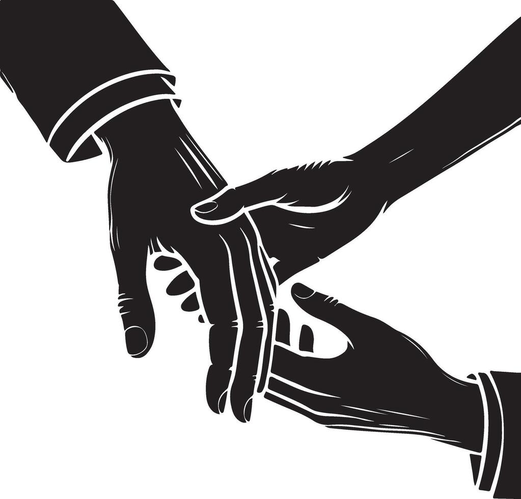 two hands reaching out to each other, black and white vector