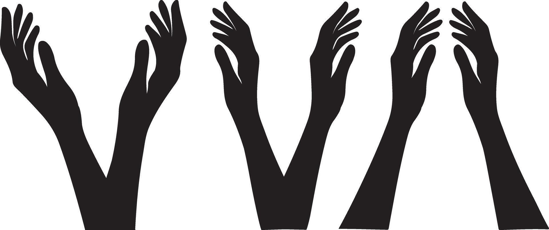 a black silhouette of hands reaching up vector