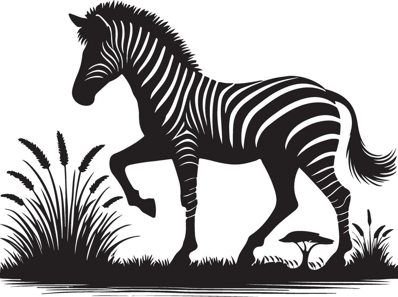 zebra silhouette in the grass vector