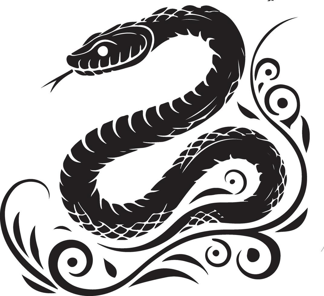 a black and white snake with swirls on it vector