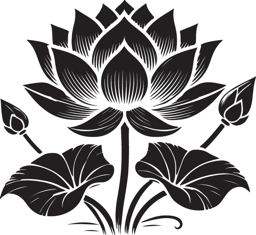 a black and white lotus flowers vector
