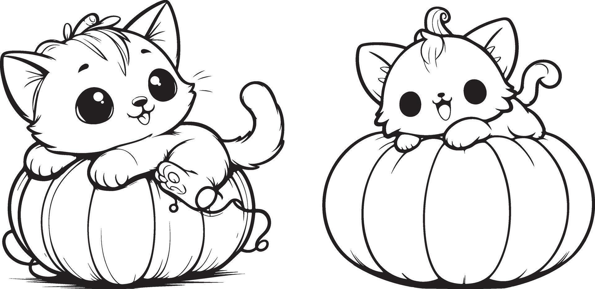 two cartoon kittens sitting on a pumpkin vector