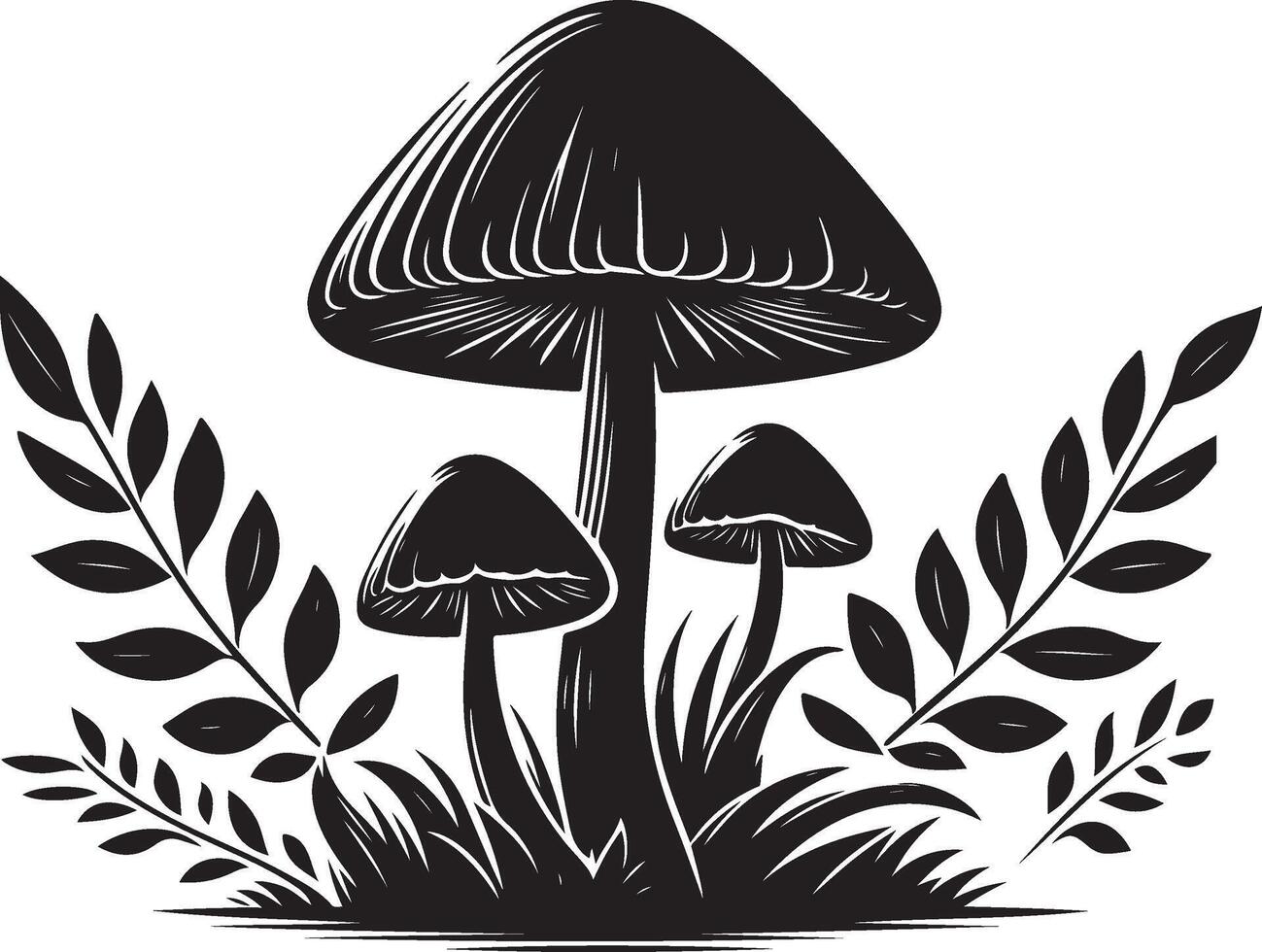 mushrooms and leaves on a white background vector