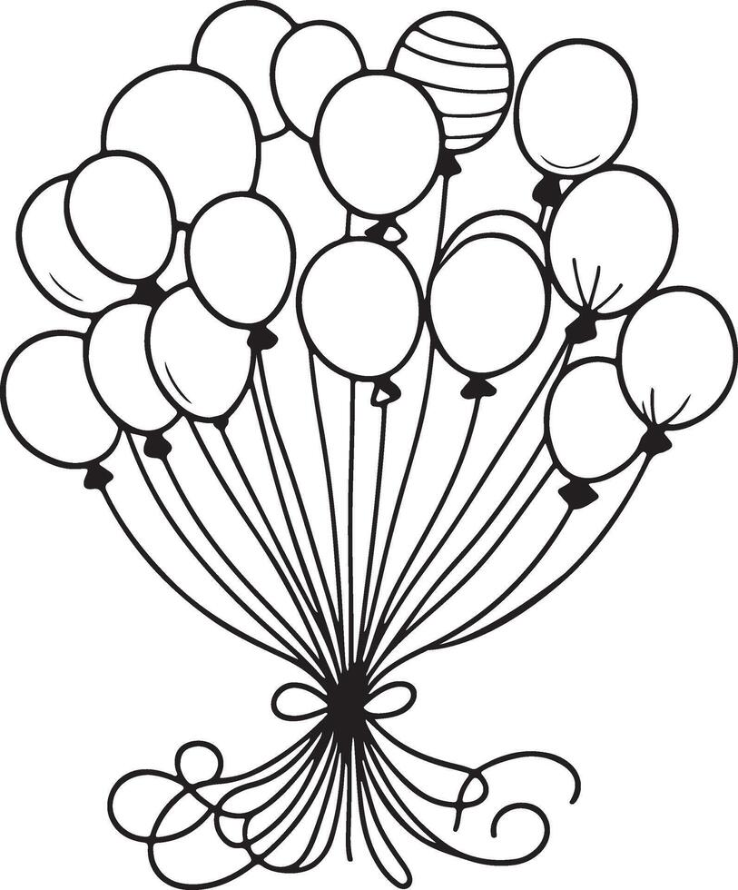 a black and white drawing of a bunch of balloons vector