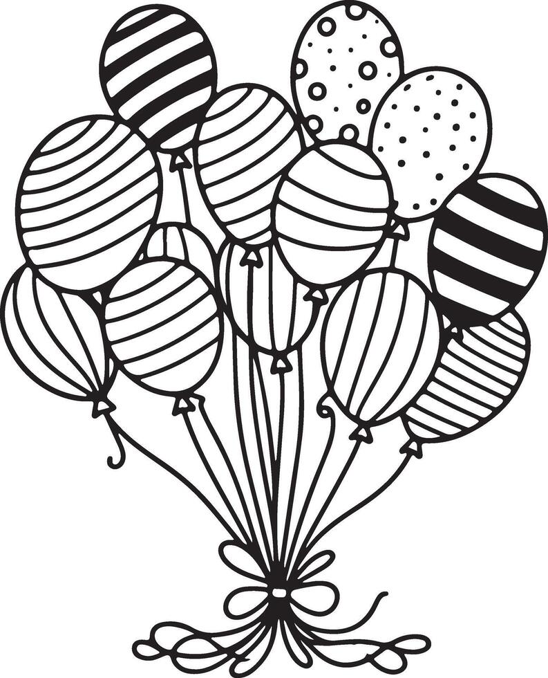 a black and white drawing of balloons with a bow vector