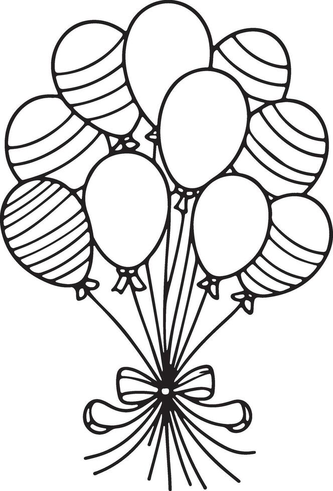 a black and white drawing of balloons with bows vector