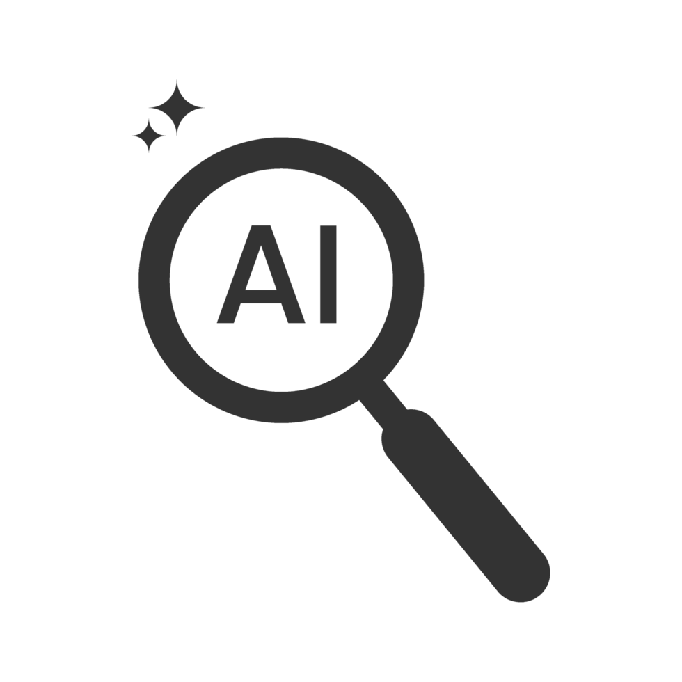 Magnifying Glass with AI Icon Representing Artificial Intelligence Exploration png
