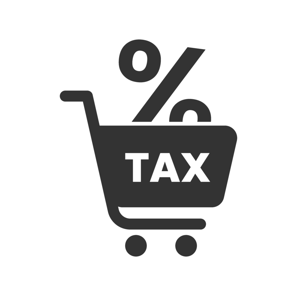 A shopping cart with a tax sign on it png