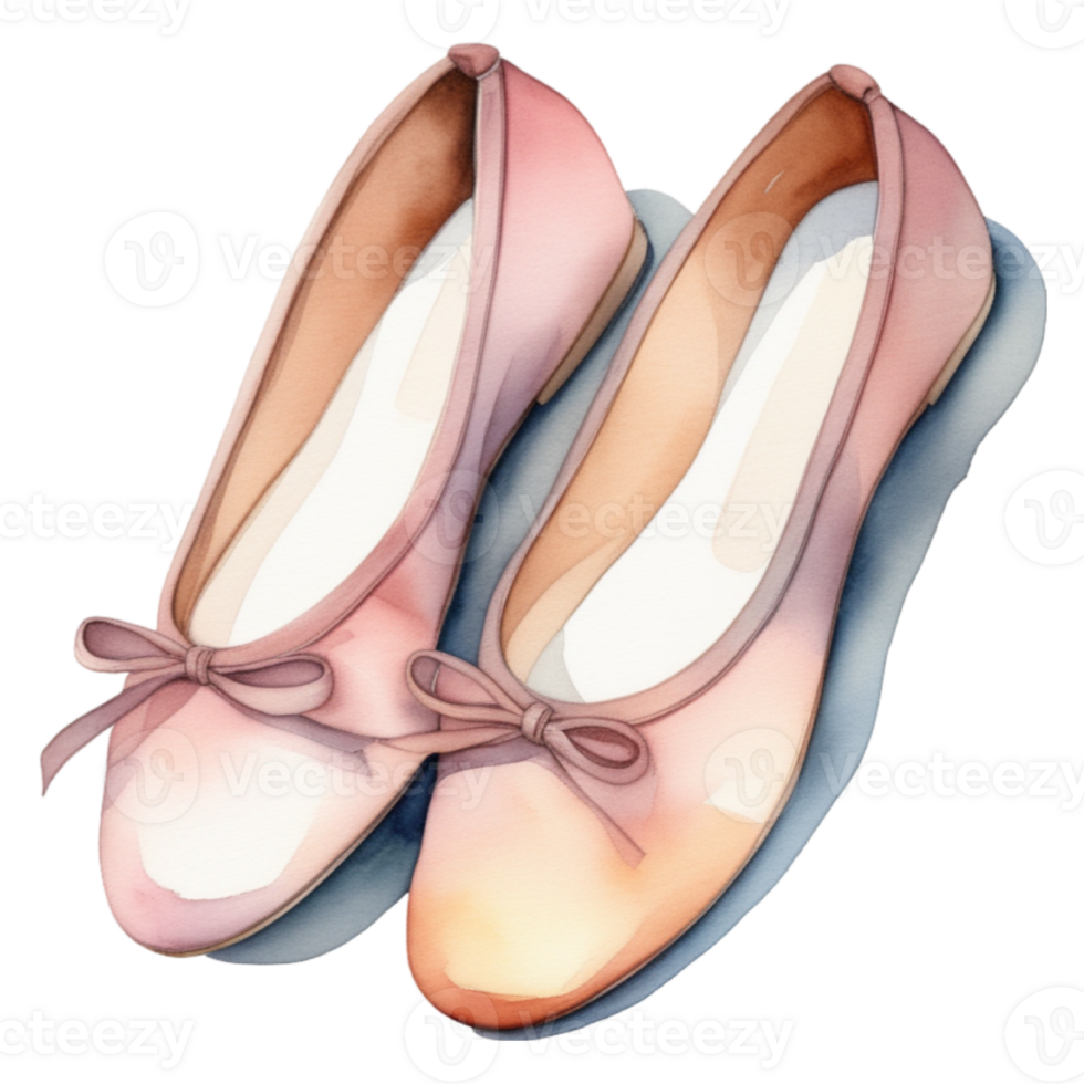 watercolor illustration of a pair of pink ballet shoes png