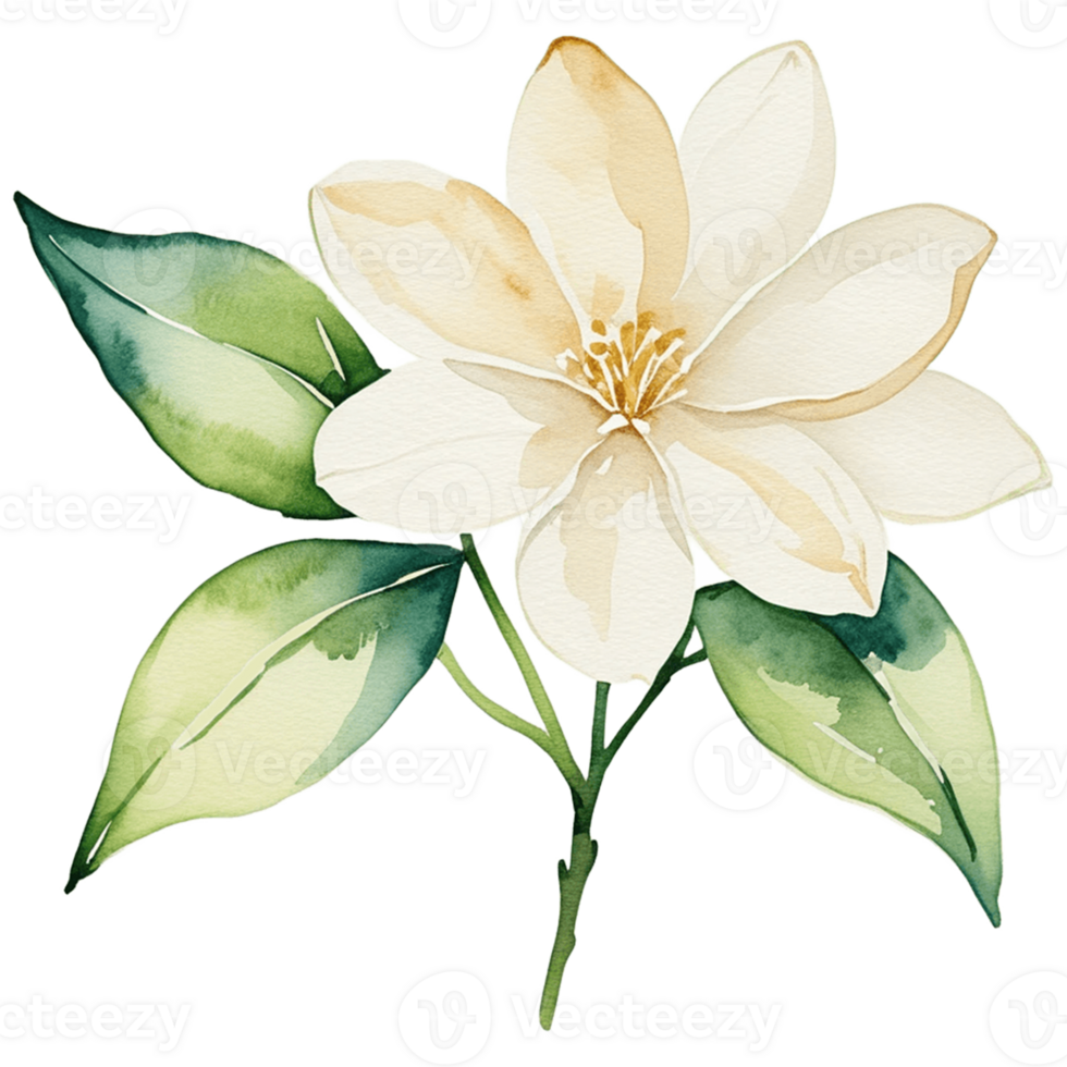 watercolor illustration of a white jasmine flower on transparent background png