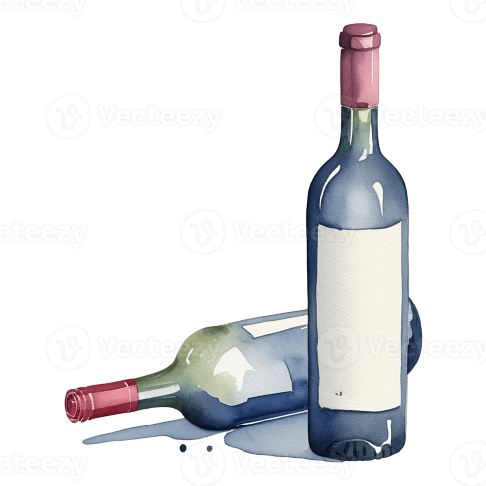 Watercolor illustration of wine bottles on transparent background png
