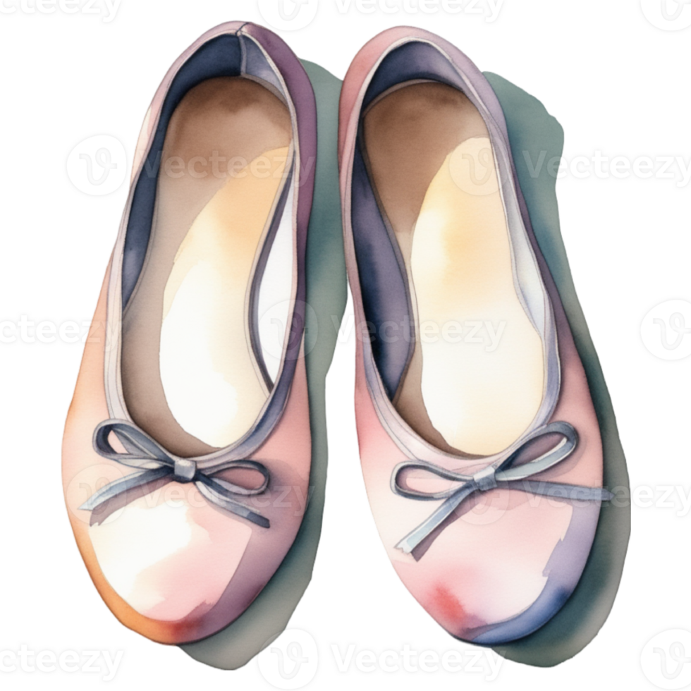 watercolor ballet flat shoes on transparent background png