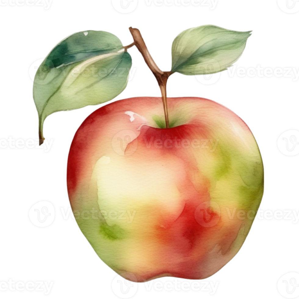 watercolor apple with leaf on transparent background png