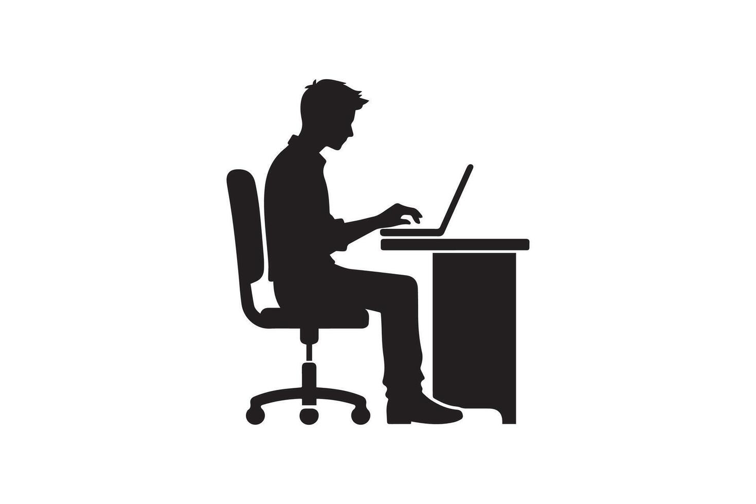 A silhouette of a man sitting at a desk with a laptop vector