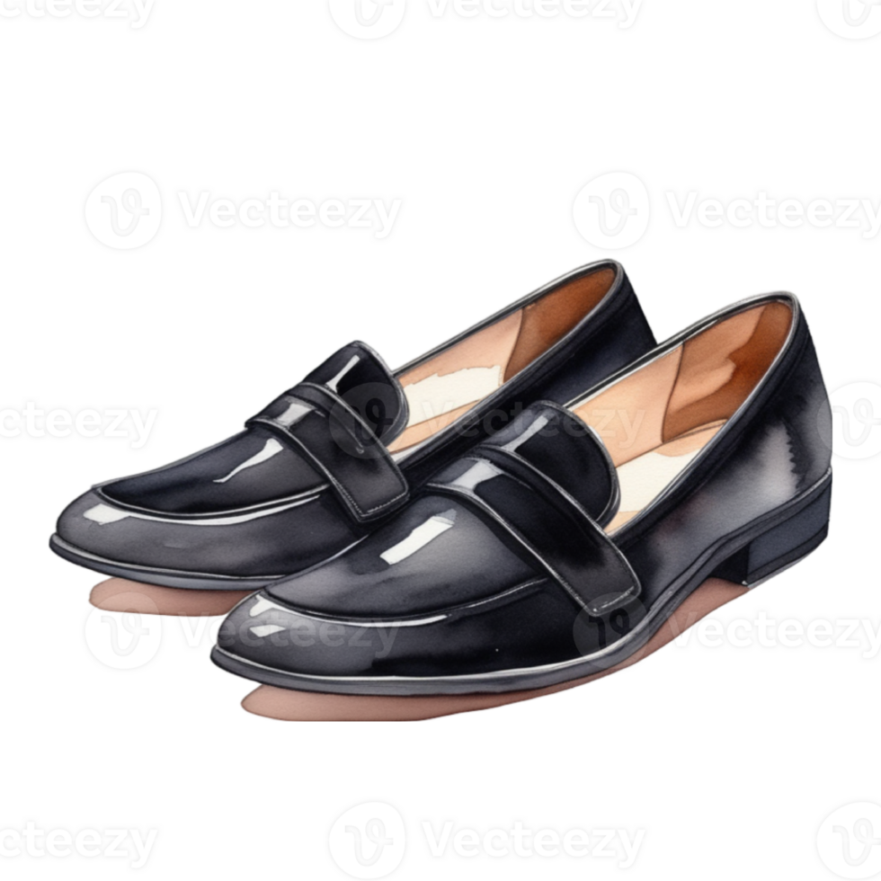 watercolor illustration black loafer shoes on transparent background png