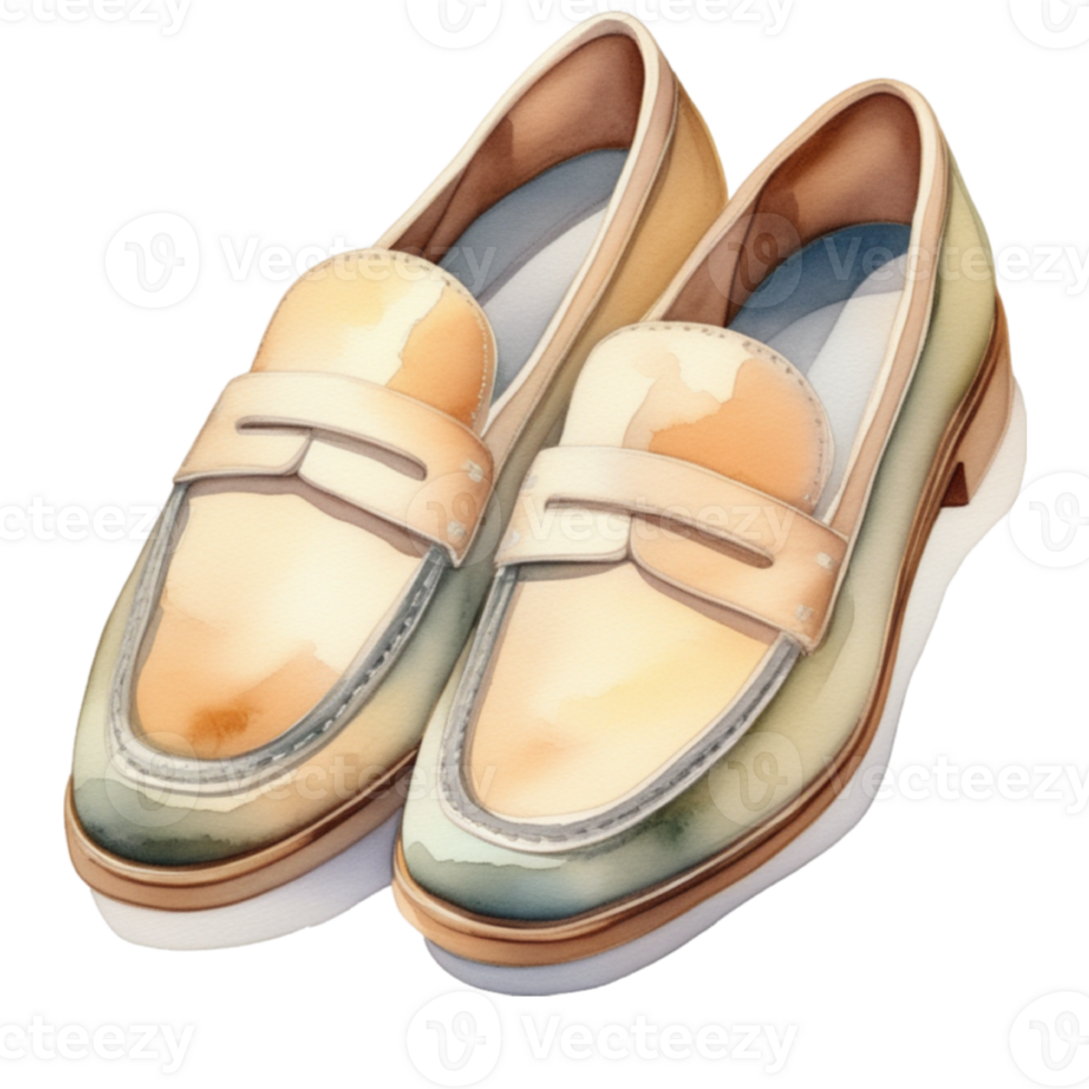 watercolor of a pair of loafer shoes on a transparent background png