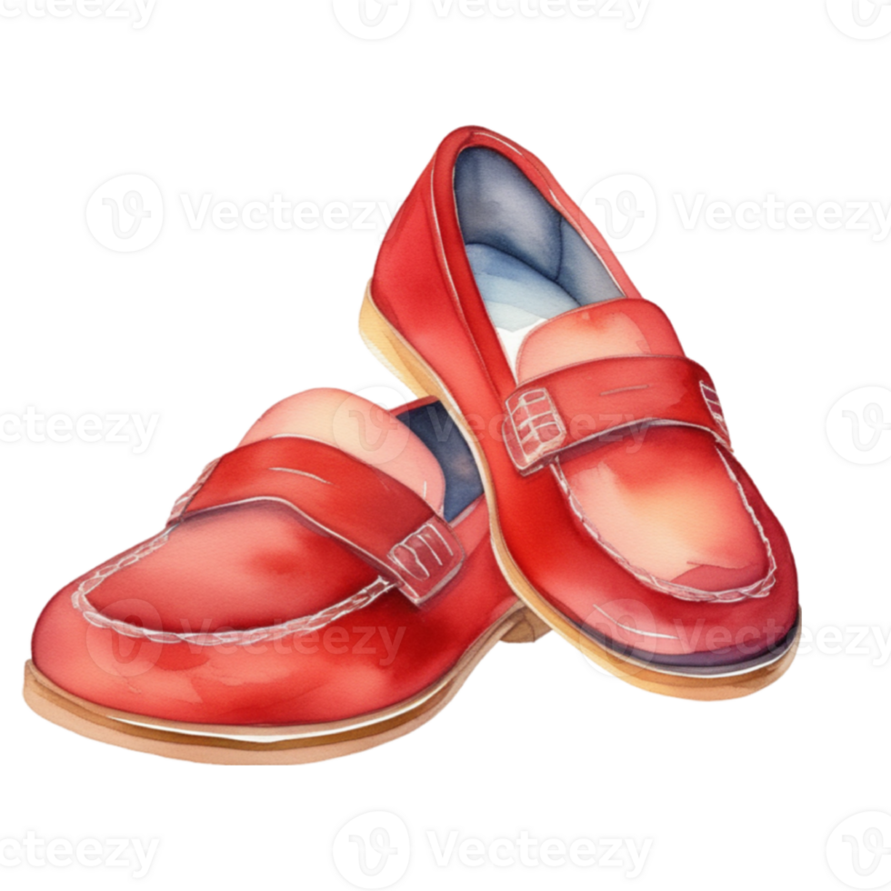 watercolor of a red loafer shoes on transparent background png