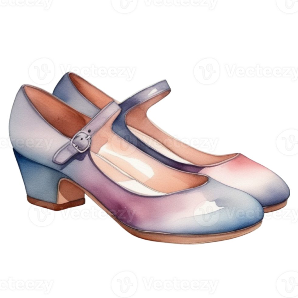 watercolor a pair of women's shoes with a blue and pink color png