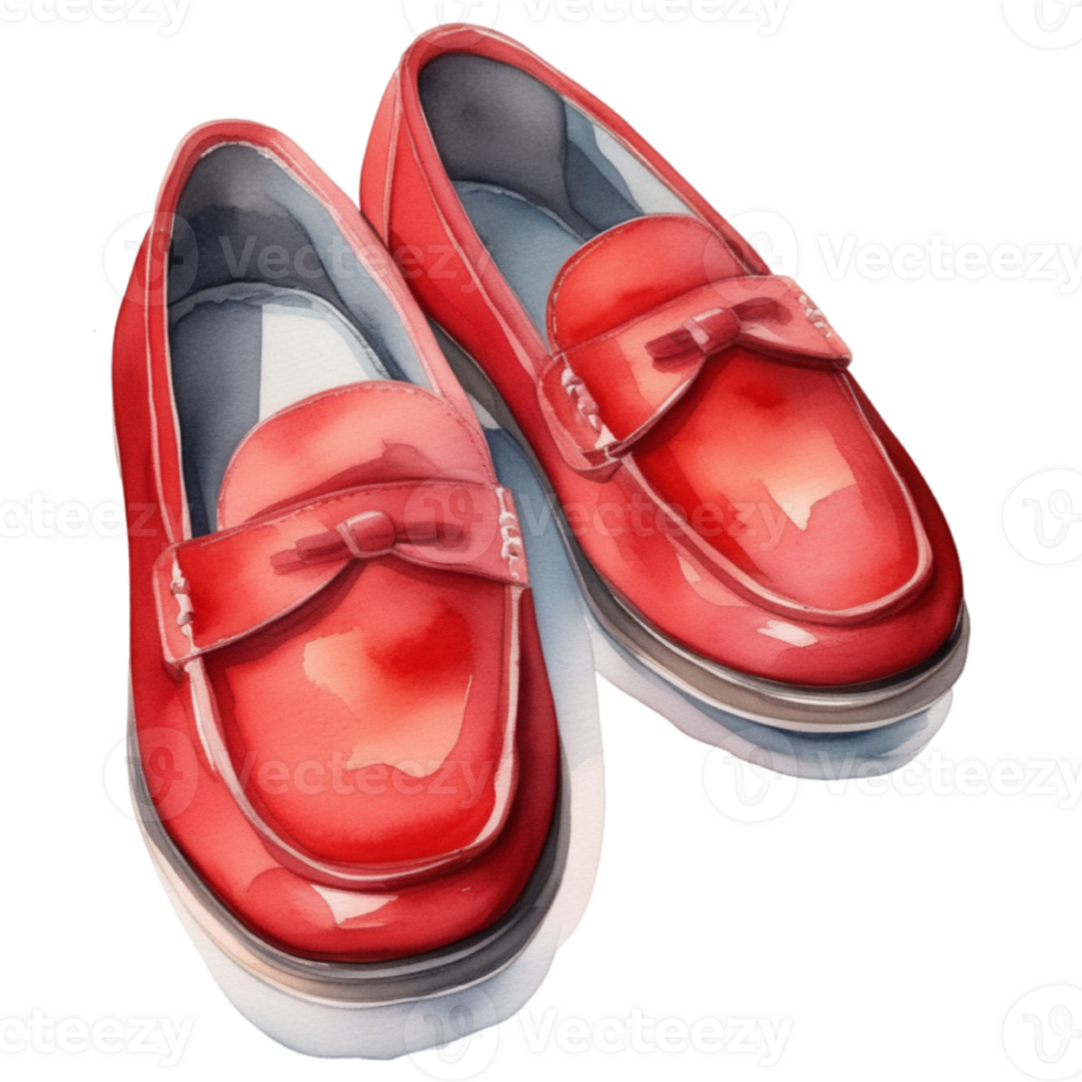 watercolor red loafer shoes on transparent background png