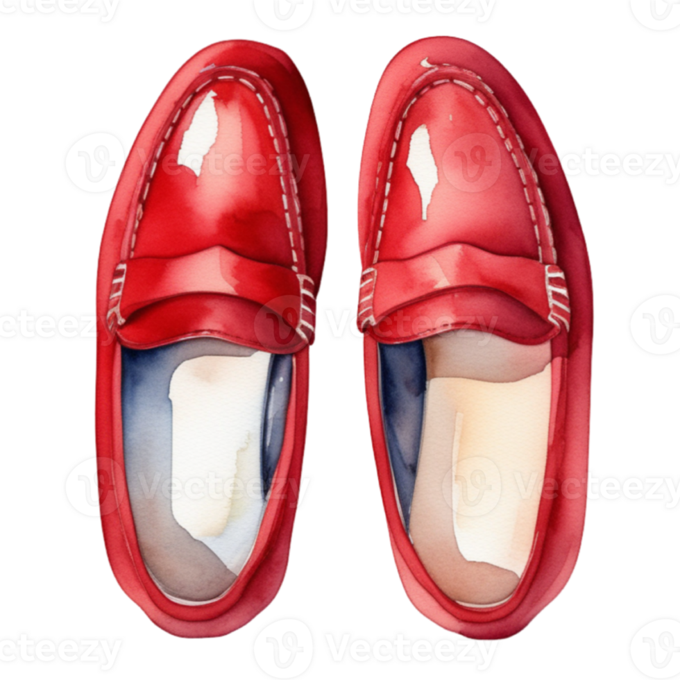 watercolor of loafer red shoes on transparent background png