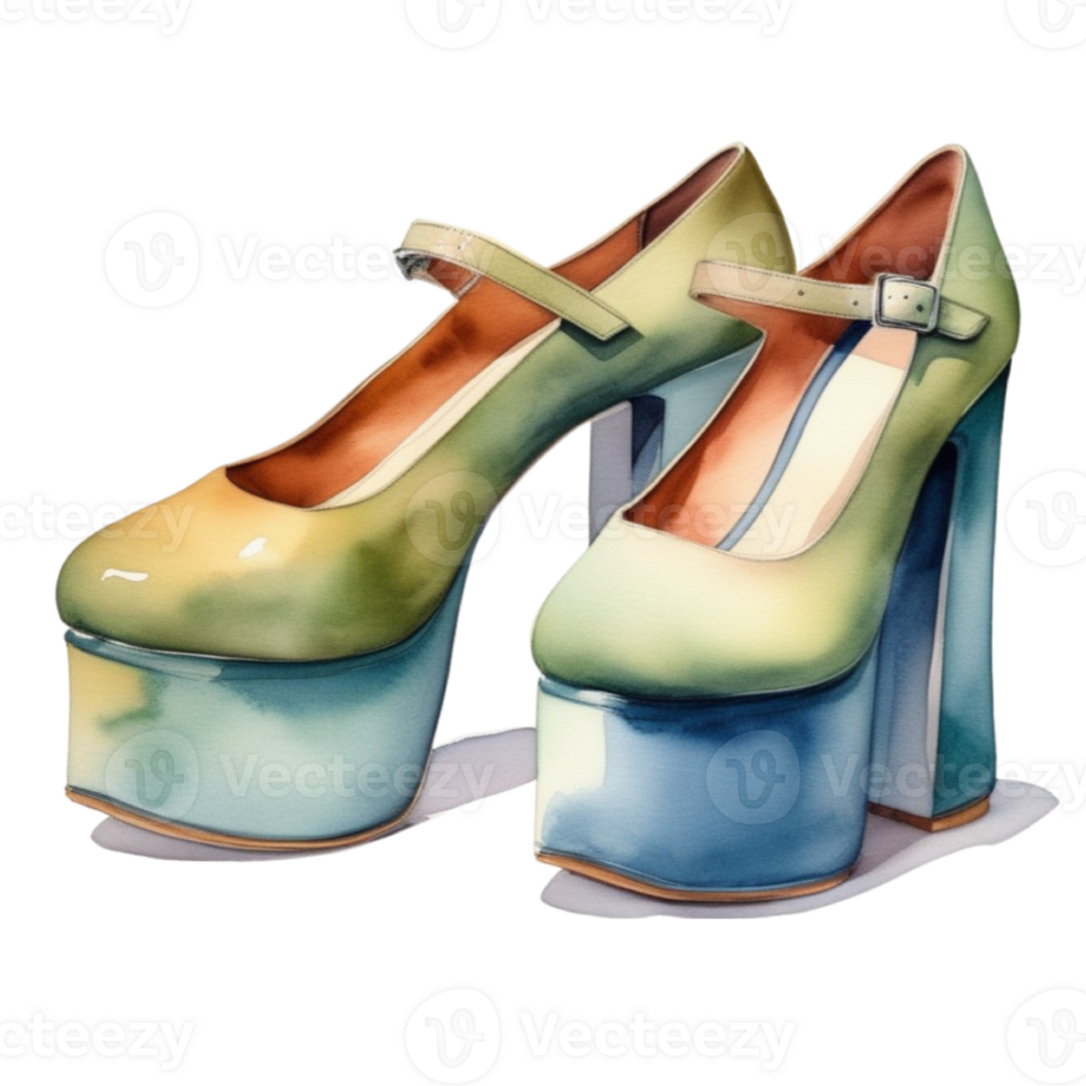 watercolor platform shoes on transparent background png