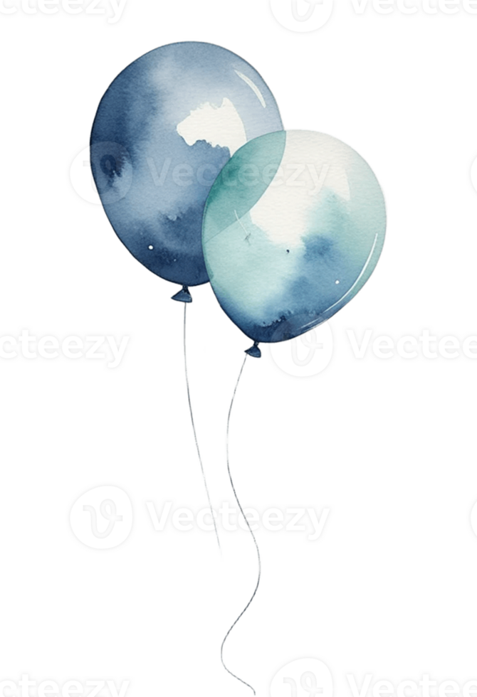watercolor of two blue balloons on a transparent background png