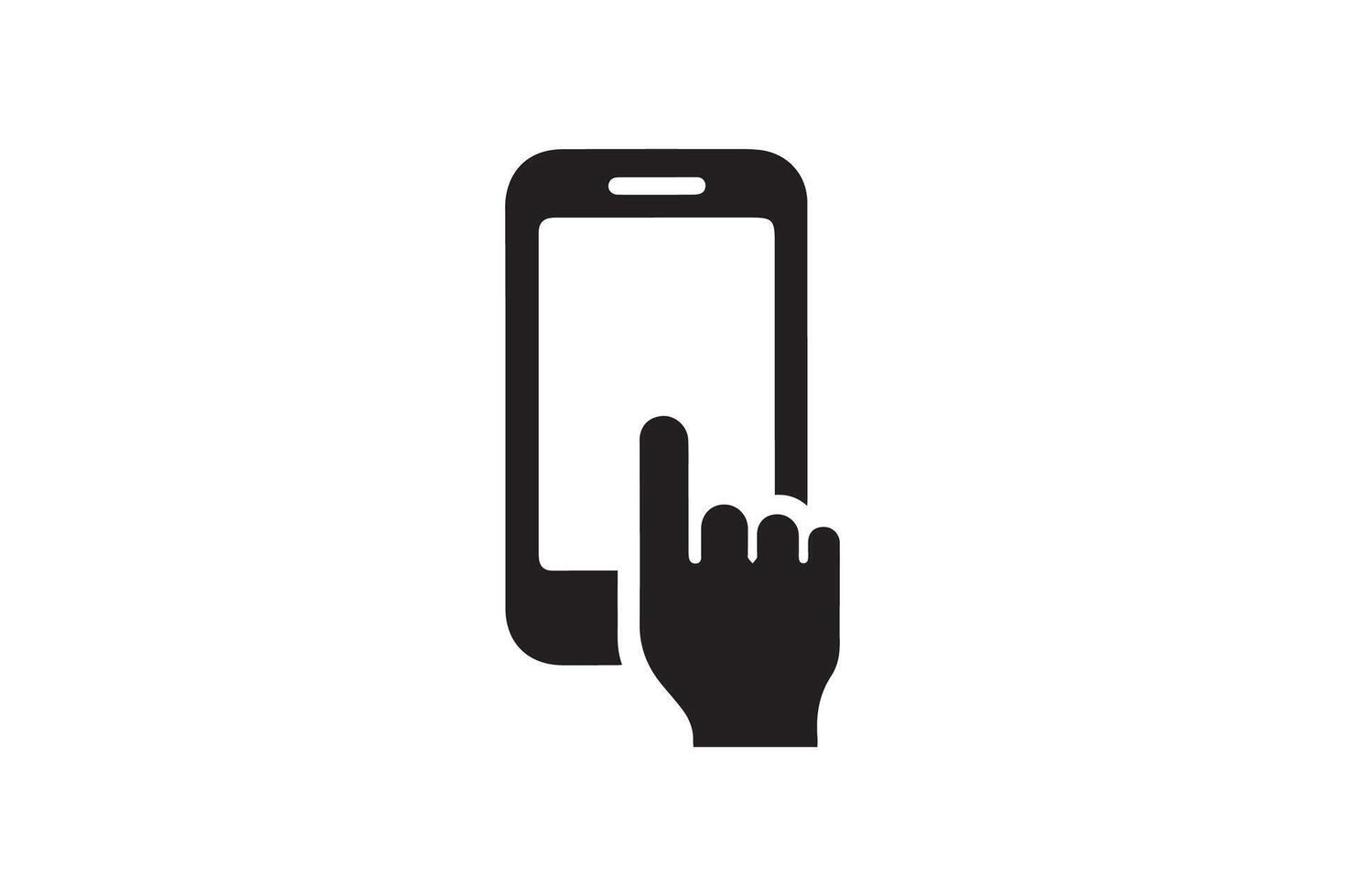 Hand touching a smartphone icon on a white background vector