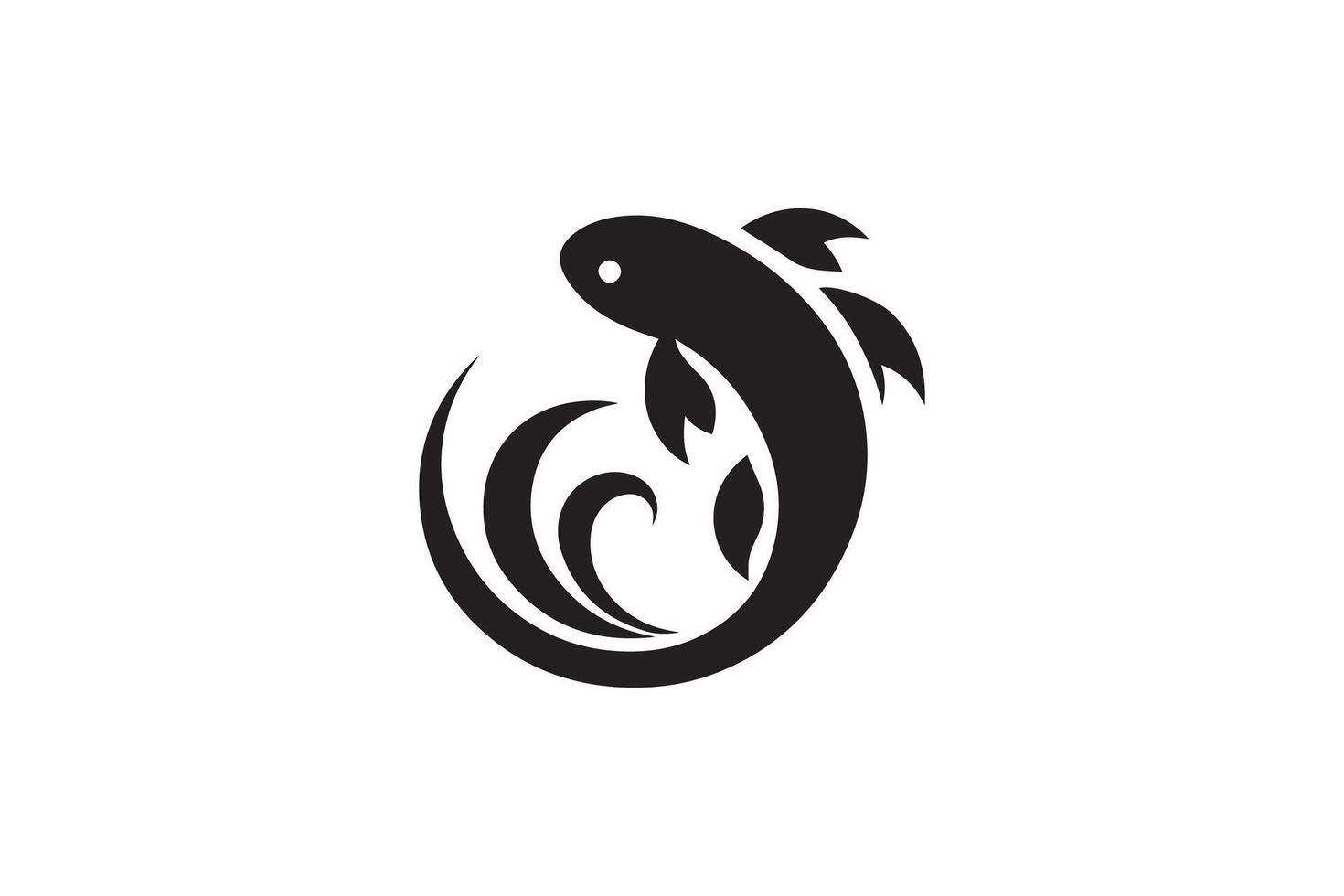 A black and white logo of a fish vector